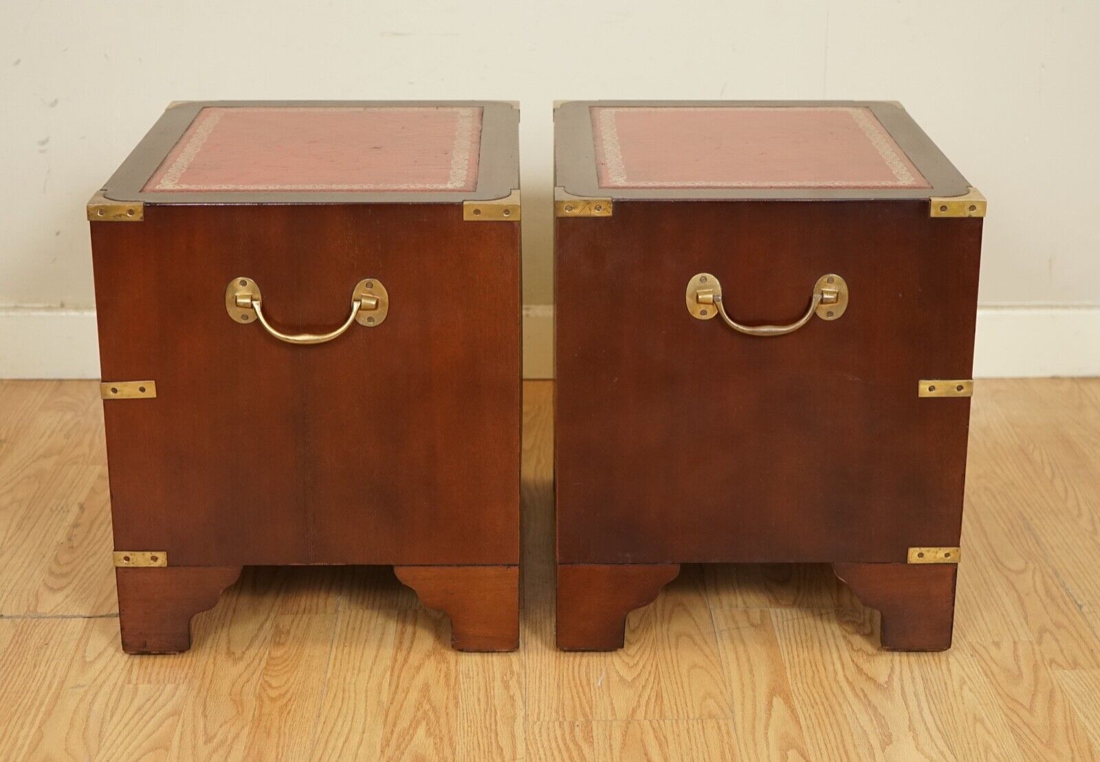 1960's HARRODS KENNEDY MILITARY CAMPAIGN SIDE TABLE CHEST OF DRAWERS LEATHER TOP