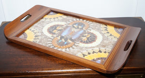 VINTAGE BRAZILIAN INLAID WOOD TRAY WITH REAL MORPHO BUTTERFLY WINGS