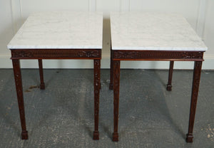 PAIR OF CHIPPENDALE STYLE CONSOLE TABLES WITH NEW WHITE CARRARA MARBLE TOPS