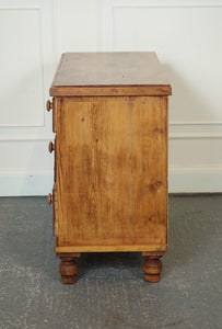 ANTIQUE LATE VICTORIAN PINE CHEST OF DRAWERS WITH ORIGINAL TURNED WOODEN HANDLES