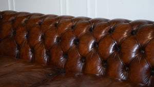 HAND DYED RESTORED ENGLISH WHISKEY BROWN LEATHER CHESTERFIELD CLUB SOFA