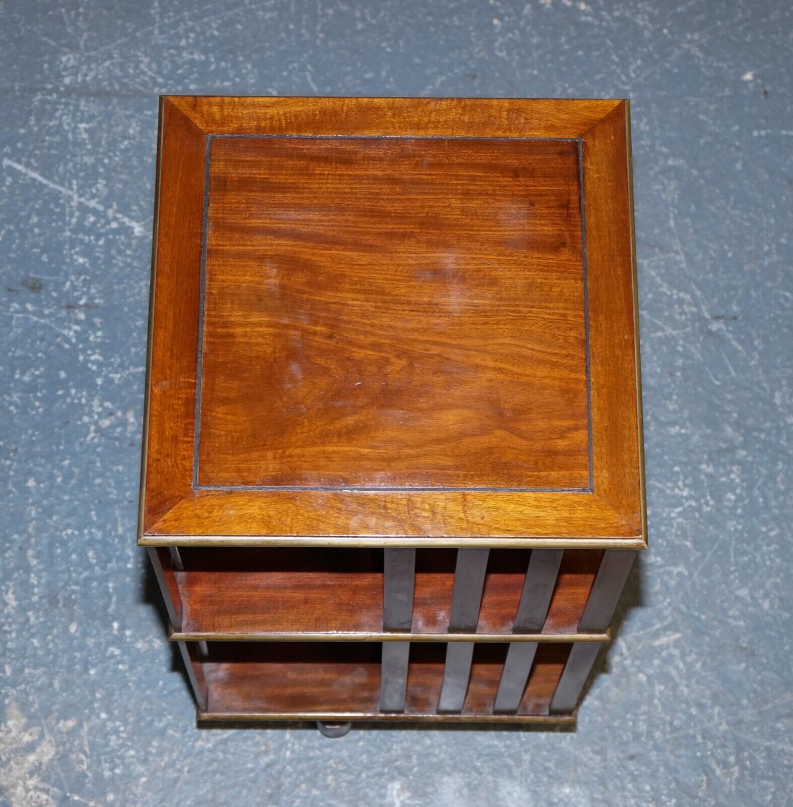 RESTORED FRENCH MILITARY CAMPAIGN BRASS INLAID REVOLVING BOOKCASE