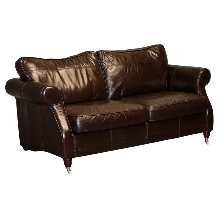 VINTAGE STUNNING CHOCOLATE BROWN LEATHER 2 TO 3 SEATER SOFA