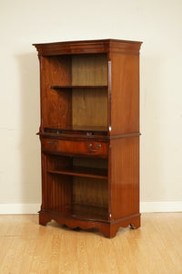 OPEN BOOKCASE CABINET WITH SHELVES SERVING TRAY AND DRAWER