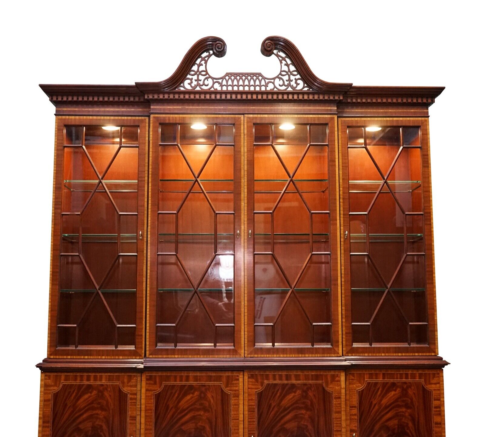LARGE GEORGIAN STYLE MAHOGANY BREAKFRONT BOOKCASE COUNCILL FURNITURE