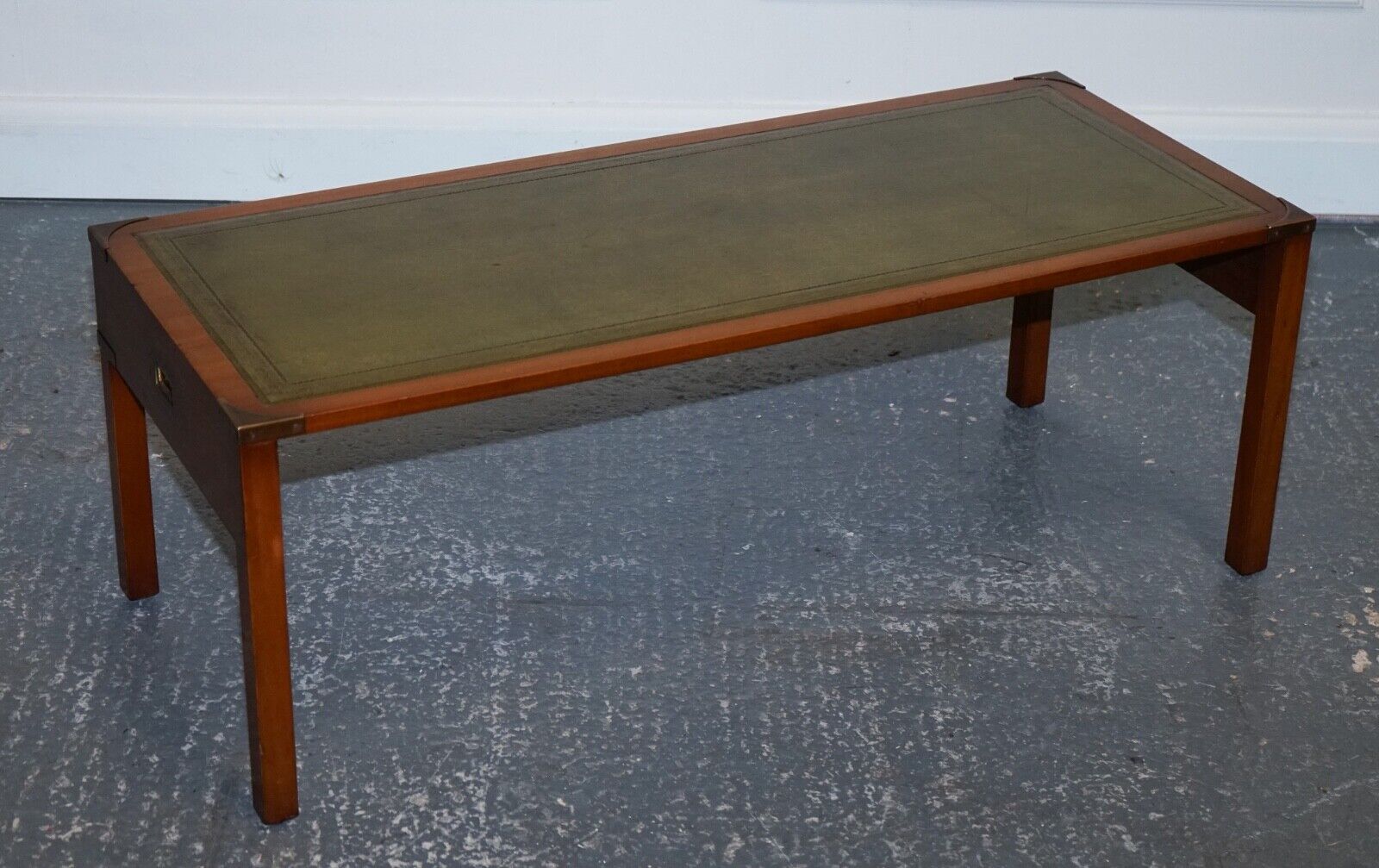 BEVAN FUNNELL COFFEE TABLE WITH TWO SIDE UNDERTABLES GREEN LEATHER TOP