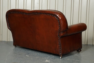 RESTORED VICTORIAN MAROON DYED LEATHER SUITE CLUB ARMCHAIRS GENTLEMAN CLUB SOFA