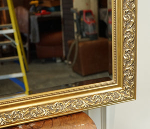 LOVELY VINTAGE LARGE GOLD ORNATE BEVELLED MIRROR