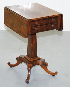 STUNNING REGENCY ROSEWOOD WORK TABLE WITH DROP LEAVES AND TWO DRAWERS