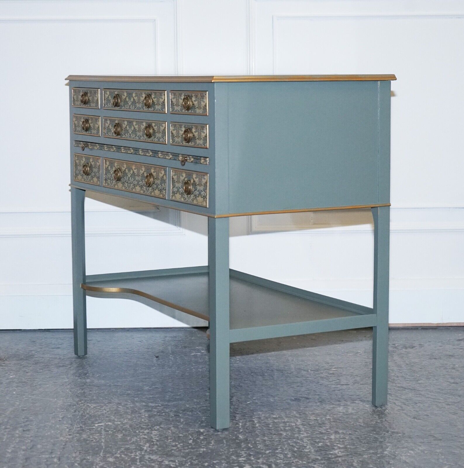 EUCALYPTUS GREEN & GOLD CONSOLE TABLE SIDEBOARD STRAWBERRY THIEF WILLIAM MORRIS