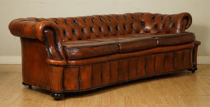 ONE OF A KIND WHISKEY BROWN HAND DYED LEATHER SERPENTINE CLUB CHESTERFIELD SOFA