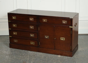 VINTAGE MILITARY CAMPAIGN SIDEBOARD LOTS OF STORAGE AND BRASS FITTINGS