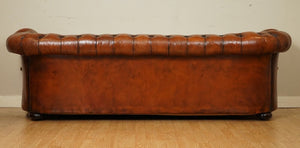 ONE OF A KIND WHISKEY BROWN HAND DYED LEATHER SERPENTINE CLUB CHESTERFIELD SOFA