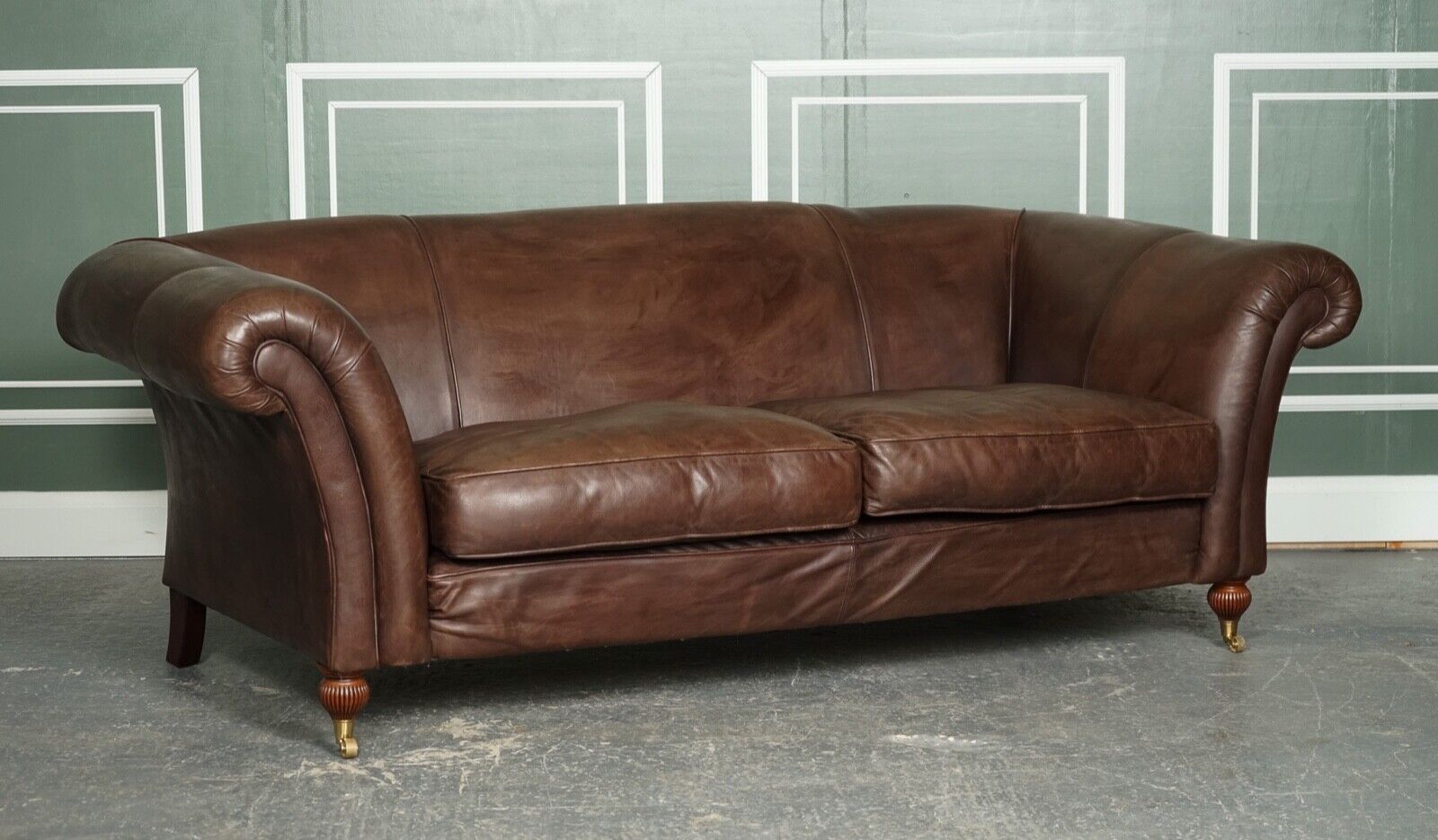 STUNNING MADE TO ORDER LARGE HERITAGE BROWN LEATHER 2 TO 3 SEATER SOFA