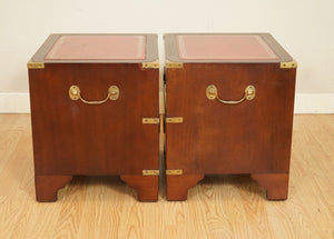 1960's HARRODS KENNEDY MILITARY CAMPAIGN SIDE TABLE CHEST OF DRAWERS LEATHER TOP