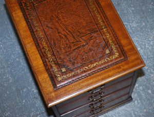 MAHOGANY GOLD EMBOSSED BROWN LEATHER TOP FILLING CABINET