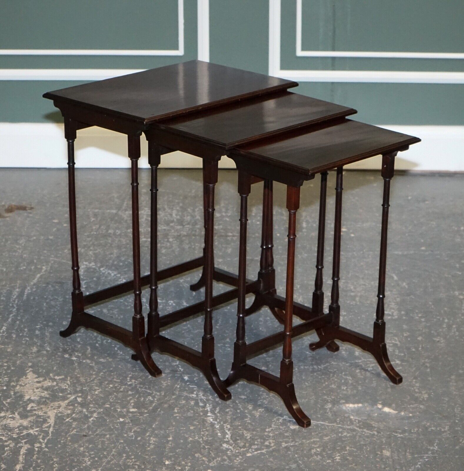 VICTORIAN NEST OF THREE NESTING TABLES SIDE TABLES WITH BAMBOO LEGS