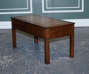 HARRODS LONDON KENNEDY MILITARY CAMPAIGN COFFEE TABLE WITH BROWN LEATHER TOP