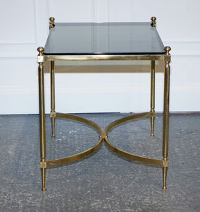 FRENCH HOLLYWOOD REGENCY 1960s BRASS & SMOKED GLASS COFFEE TABLE