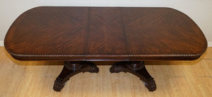 BERNHARDT FURNITURE MAHOGANY TWIN PEDESTAL EXTENDABLE TABLE DINING TABLE
