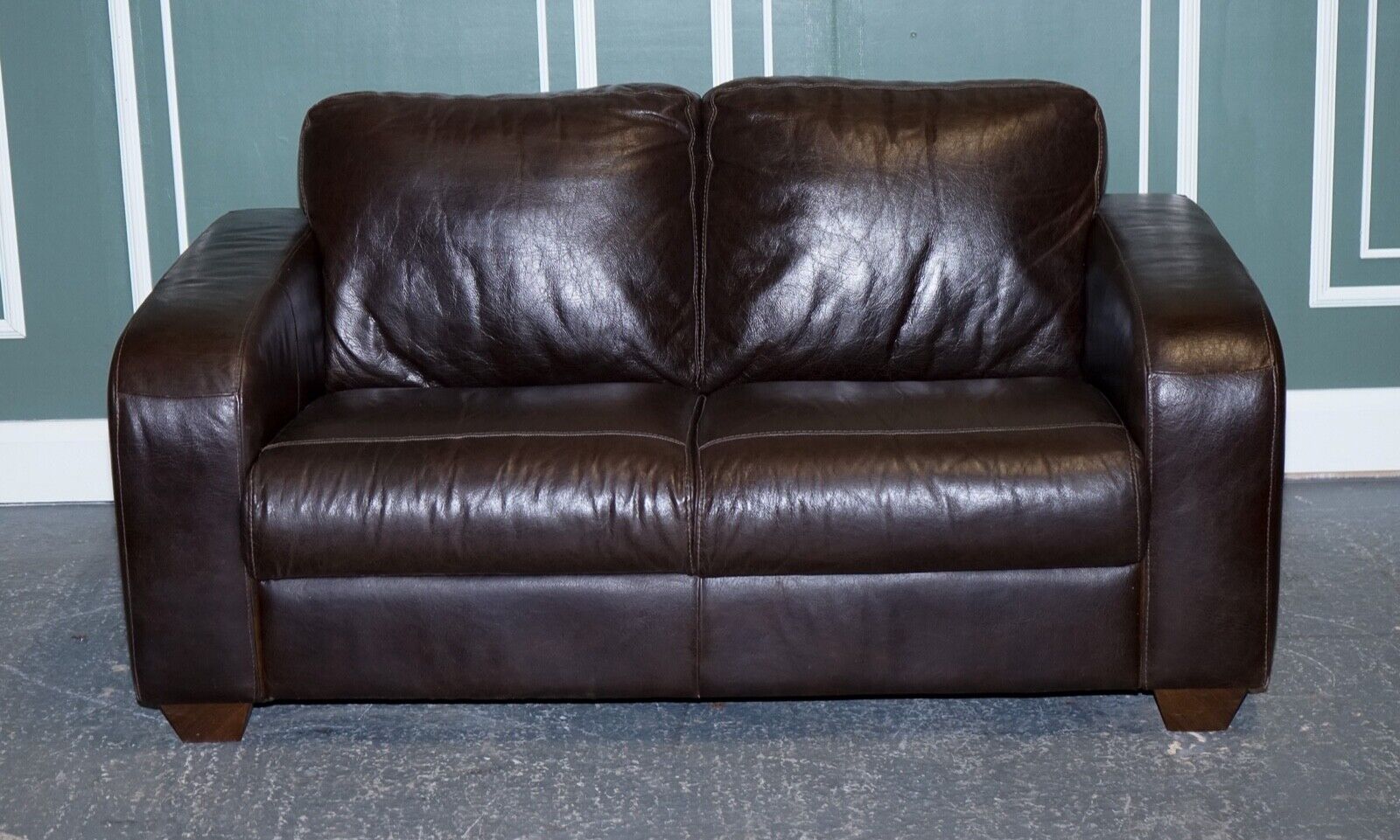 VINTAGE CHOCOLATE BROWN LEATHER TWO SEATER SOFA BY SOFITALIA