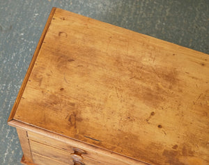 ANTIQUE LATE VICTORIAN PINE CHEST OF DRAWERS WITH ORIGINAL TURNED WOODEN HANDLES