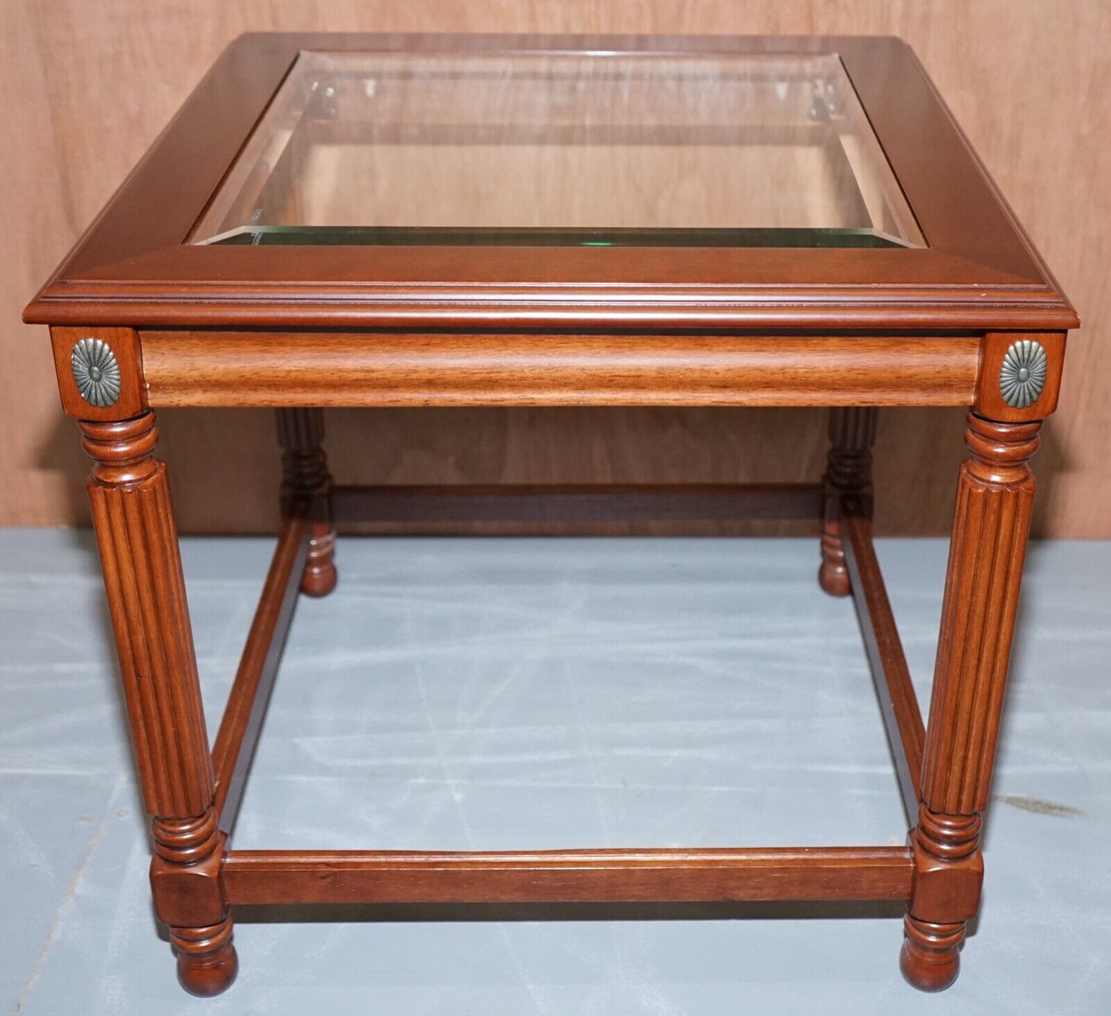 PAIR OF BEAUTIFUL WOODEN SIDE TABLES WITH GLASS TOP