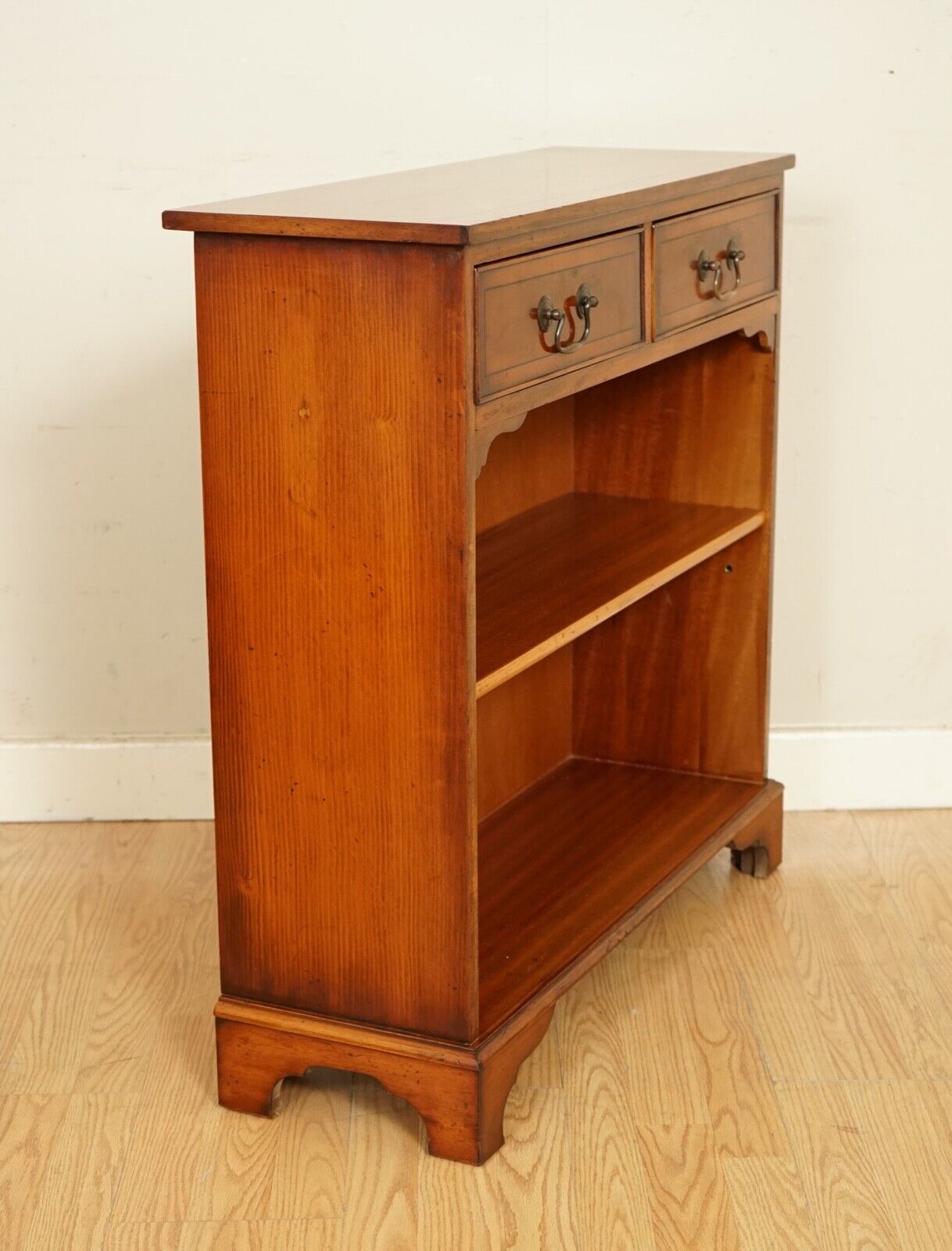 VINTAGE YEW WOOD DWARF OPEN LIBARY BOOKCASE CABINET