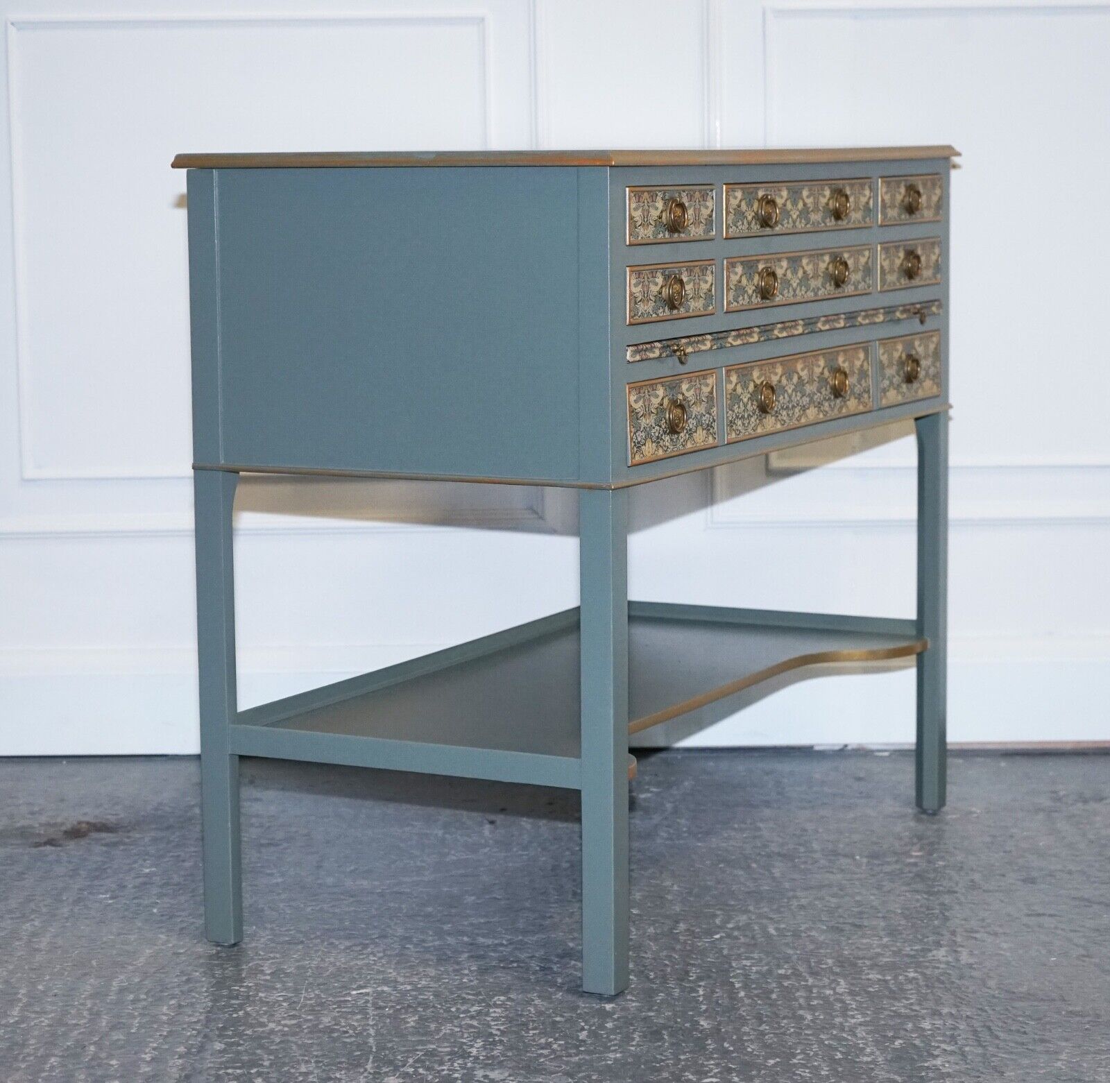 EUCALYPTUS GREEN & GOLD CONSOLE TABLE SIDEBOARD STRAWBERRY THIEF WILLIAM MORRIS
