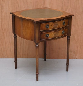 BEVAN FUNNELL BEDSIDE/OCCASIONAL TABLE WITH 2 DRAWERS AND GREEN LEATHER TOP