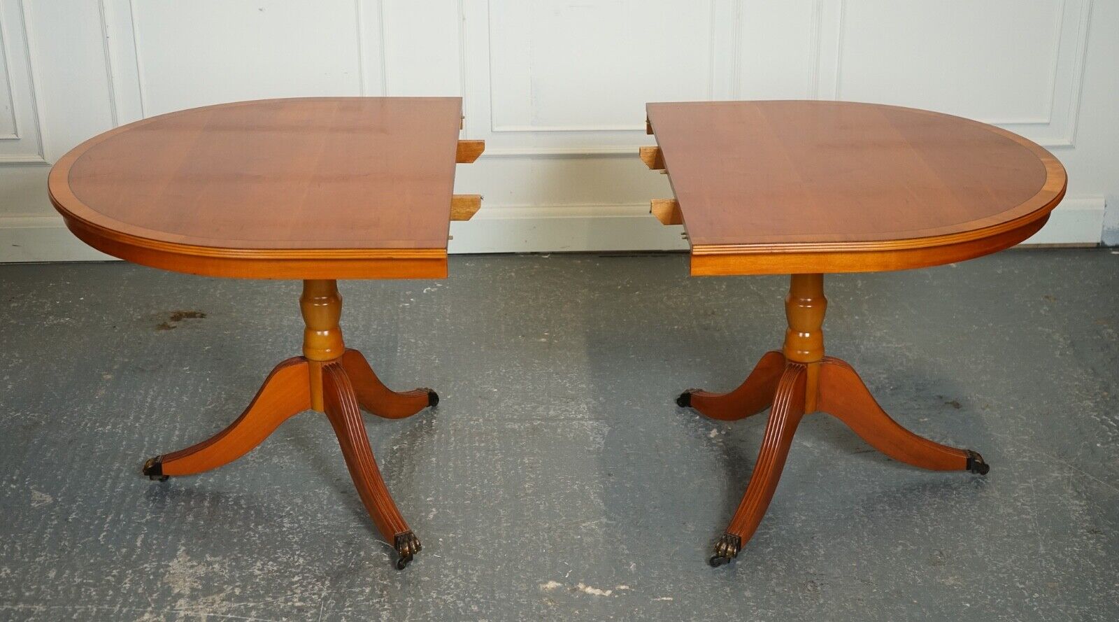 VINTAGE TWIN PEDESTAL YEW WOOD EXTENDING 6-8 SEATING DINING TABLE J1
