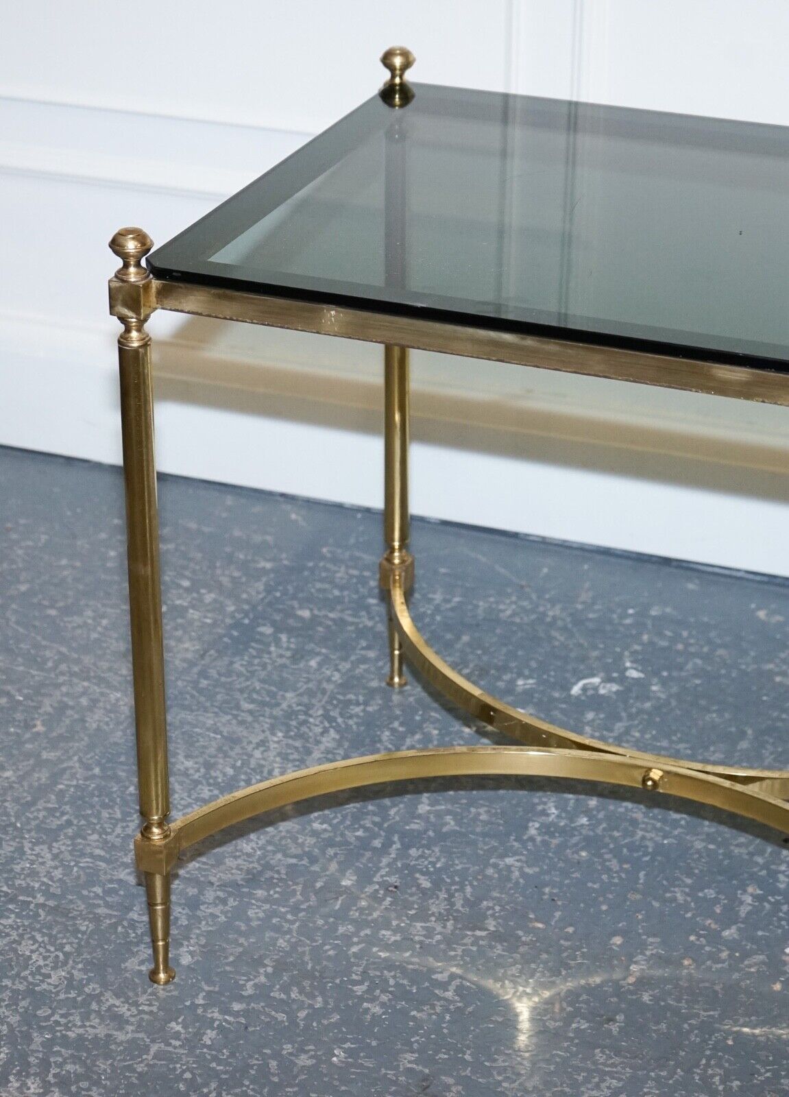 FRENCH HOLLYWOOD REGENCY 1960s BRASS & SMOKED GLASS COFFEE TABLE