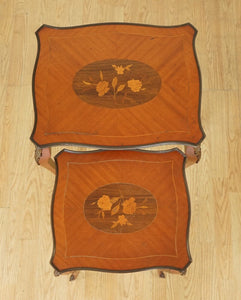 LOVELY VINTAGE FRENCH INLAID PARQUETRY SET OF 2 NESTING TABLES