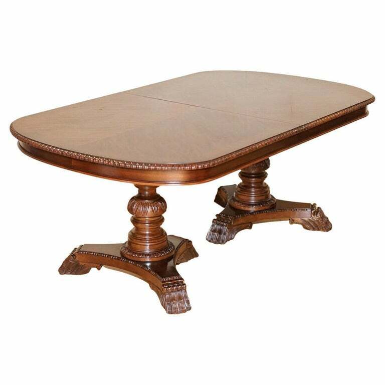 BERNHARDT FURNITURE MAHOGANY TWIN PEDESTAL EXTENDABLE TABLE DINING TABLE