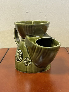 VINTAGE LORD NELSON OLIVE GREEN POTTERY SHAVING SCUTTLE JUG