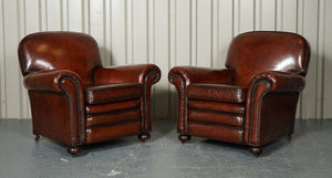 RESTORED VICTORIAN MAROON DYED LEATHER SUITE CLUB ARMCHAIRS GENTLEMAN CLUB SOFA