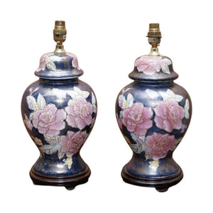 NAVY BLUE LAMP STAND WITH FLORAL ARTWORK