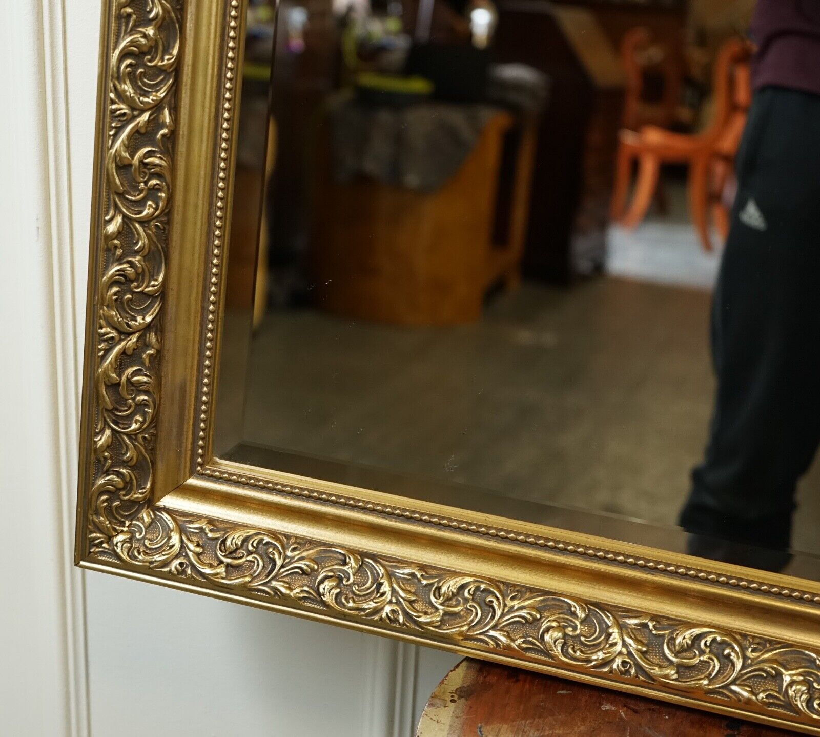 LOVELY VINTAGE LARGE GOLD ORNATE BEVELLED MIRROR