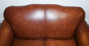 STUNNING VINTAGE LAURA ASHLEY BROWN LEATHER HUMP BACK 2 SEATER SOFA