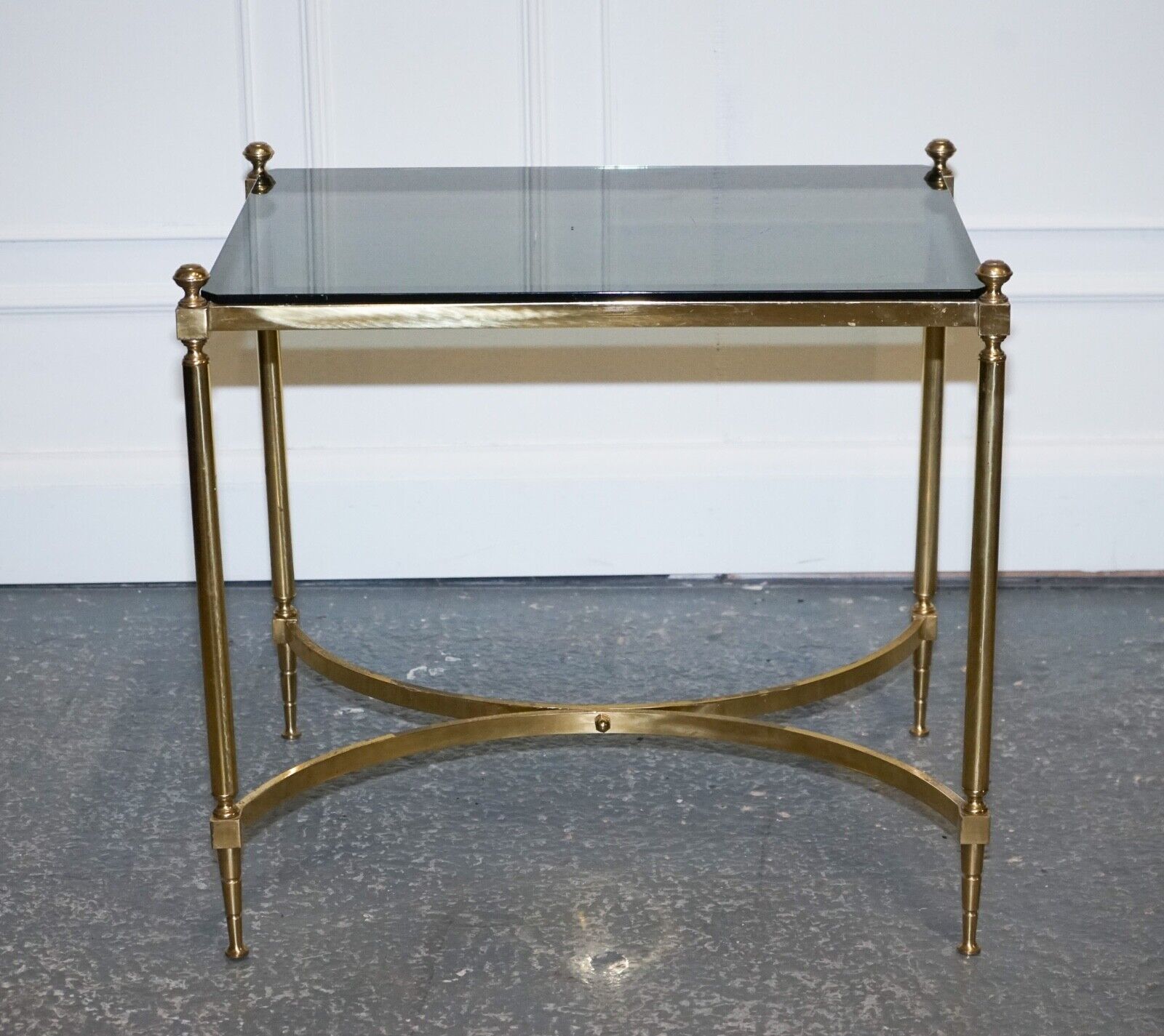 FRENCH HOLLYWOOD REGENCY 1960s BRASS & SMOKED GLASS COFFEE TABLE