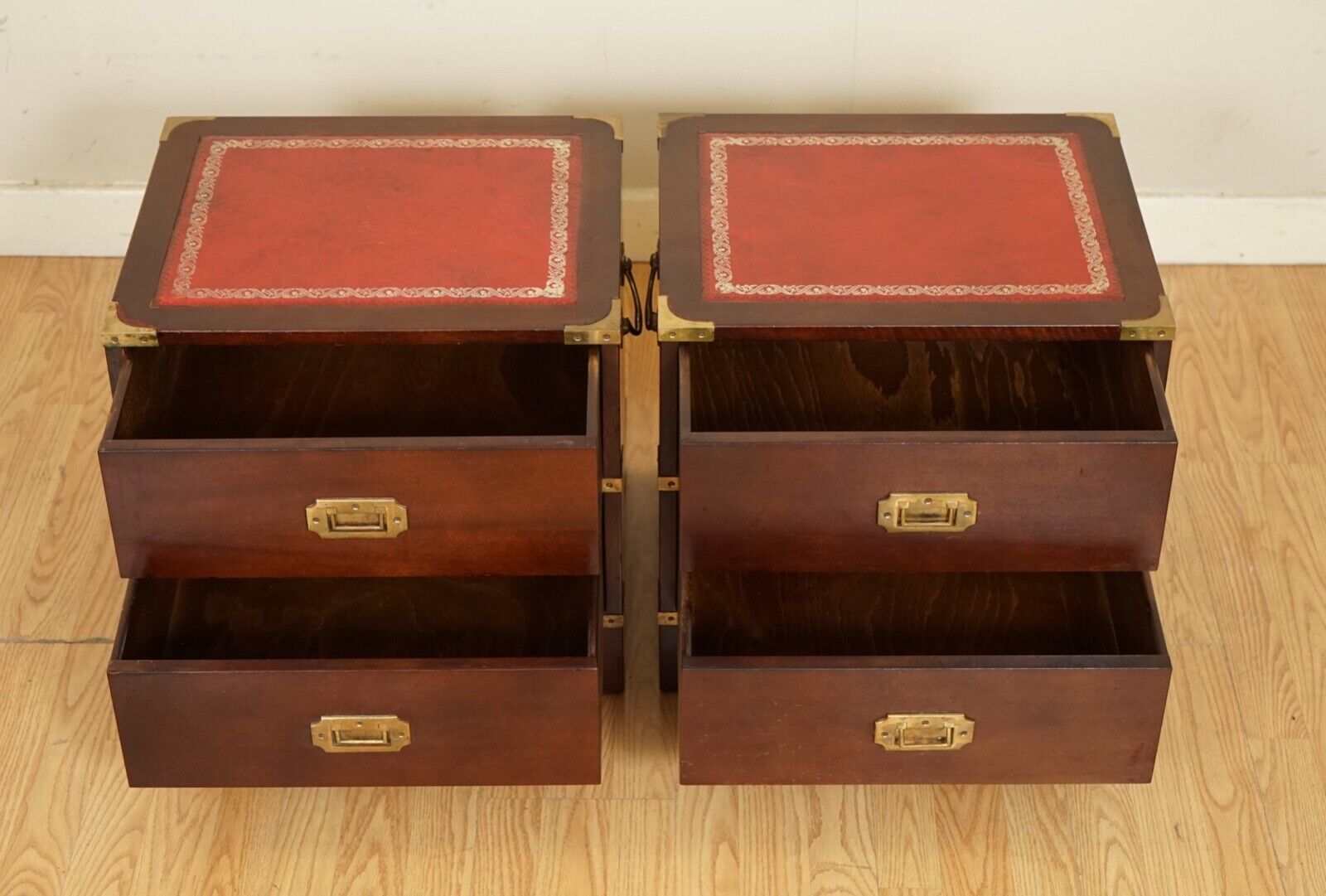 1960's HARRODS KENNEDY MILITARY CAMPAIGN SIDE TABLE CHEST OF DRAWERS LEATHER TOP