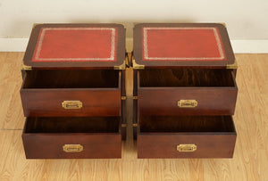 1960's HARRODS KENNEDY MILITARY CAMPAIGN SIDE TABLE CHEST OF DRAWERS LEATHER TOP