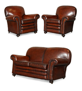 RESTORED VICTORIAN MAROON DYED LEATHER SUITE CLUB ARMCHAIRS GENTLEMAN CLUB SOFA