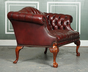 RESTORED HAND DYED BURGUNDY HUMP CAMEL BACK REGENCY CHESTERFIELD BUTTONED SOFA