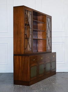 VINTAGE BEVAN FUNNELL MILITARY CAMPAIGN BOOKCASE WITH EMBOSSED LEATHER DOORS