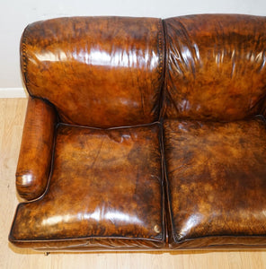 FULLY RESTORED HAND DYED LEATHER SOFA HOWARD & SONS STYLE FEATHER FILLED