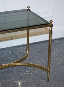 FRENCH HOLLYWOOD REGENCY 1960s BRASS & SMOKED GLASS COFFEE TABLE