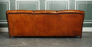 VINTAGE BROWN LEATHER HAND DYED HOWARDS & SONS STYLE 3 SEATER SOFA FEATHER