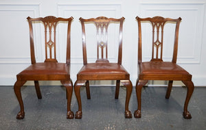 CHIPPENDALE STYLE 5 DINING CHAIRS WITH LEATHER SEATS PERFECT FOR ROUND TABLE
