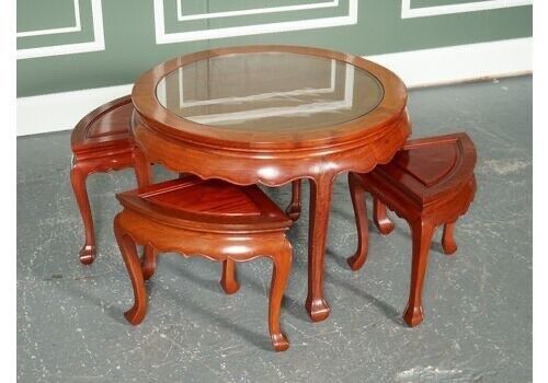 ORIENTAL ASIAN ROSEWOOD TEA TABLE WITH SET OF 4 SEAT
